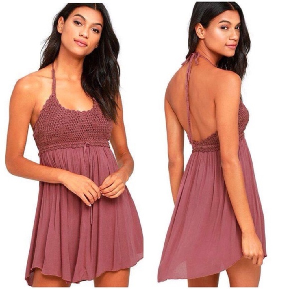 NWOT O’Neill Alexis Mauve Crochet Halter Dress Sm